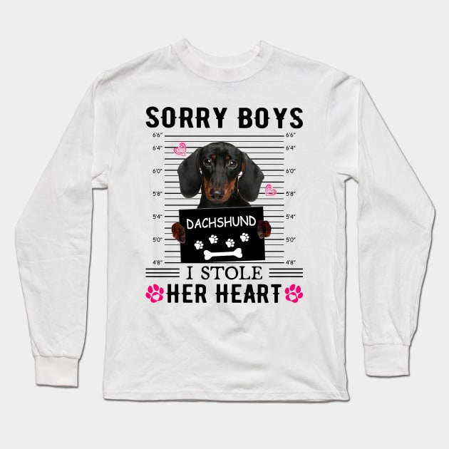 Black Dachshund Sorry Boys I Stole Her Heart Valentine's Day Long Sleeve T-Shirt by PlumleelaurineArt